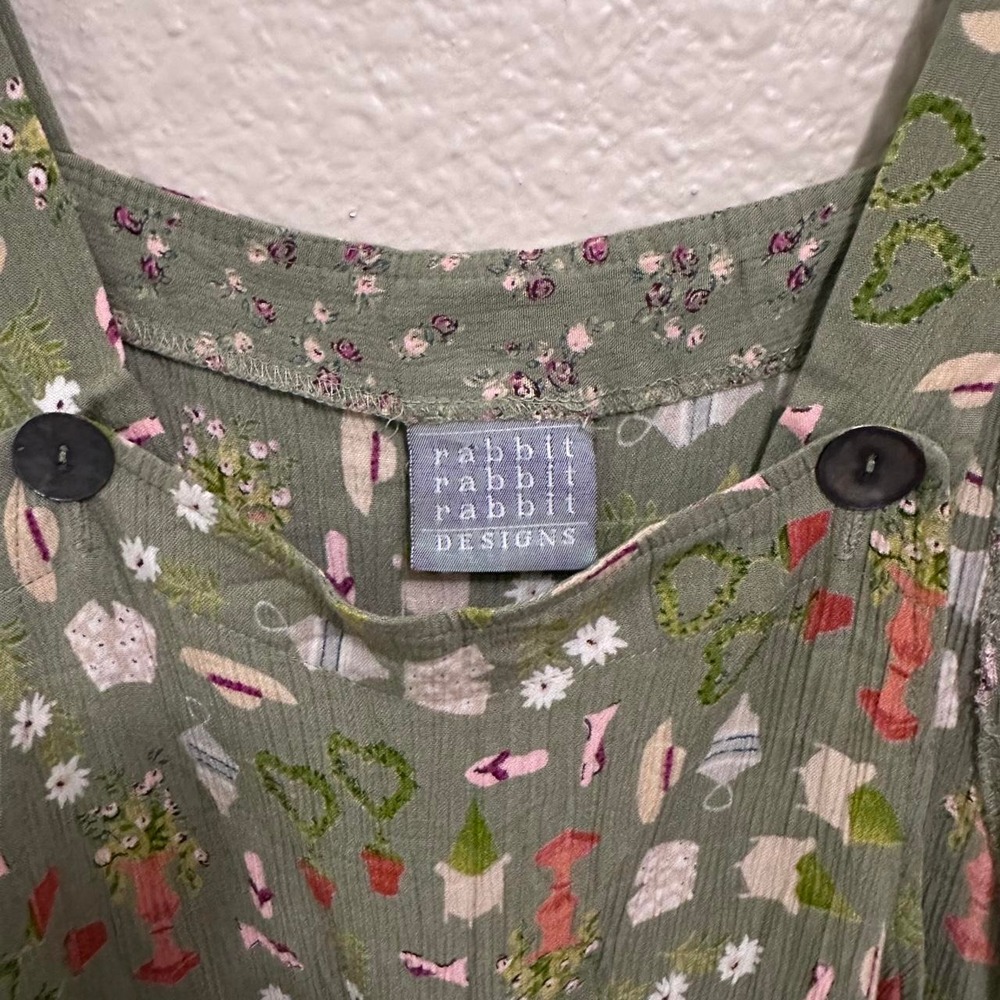 Rabbit Rabbit Rabbit Designs Vintage Green Floral Print Pinafore Dress